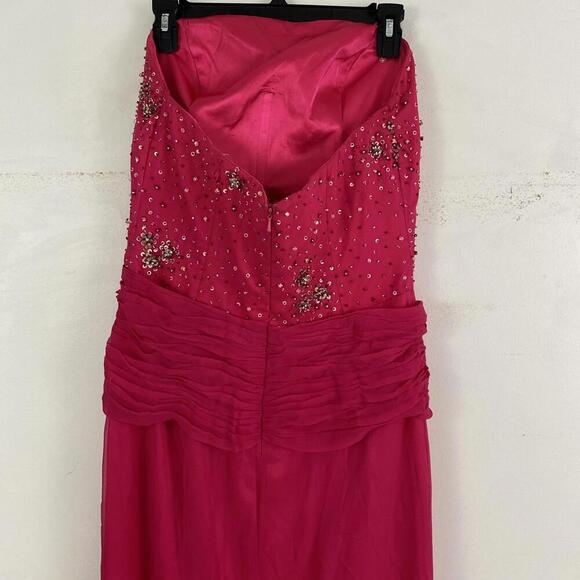 TIFFANY DESIGNS 100% silk hot pink beaded strapless prom dress - Picture 2 of 6